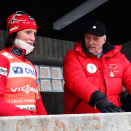 7. mars: Kong Harald og Prinsesse Astrid, fru Ferner, er til stede i Holmenkollen under verdenscup i nordiske grener. Her med Marit Bjørgen på Kongetribunen etter damenes 30-kilometer. Foto: Terje Bendiksby / NTB scanpix